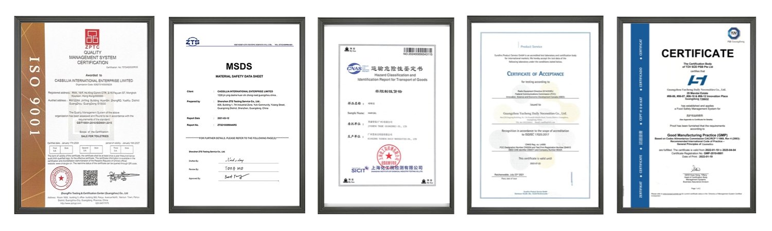Skincare manufacturing certificates and quality compliance documents