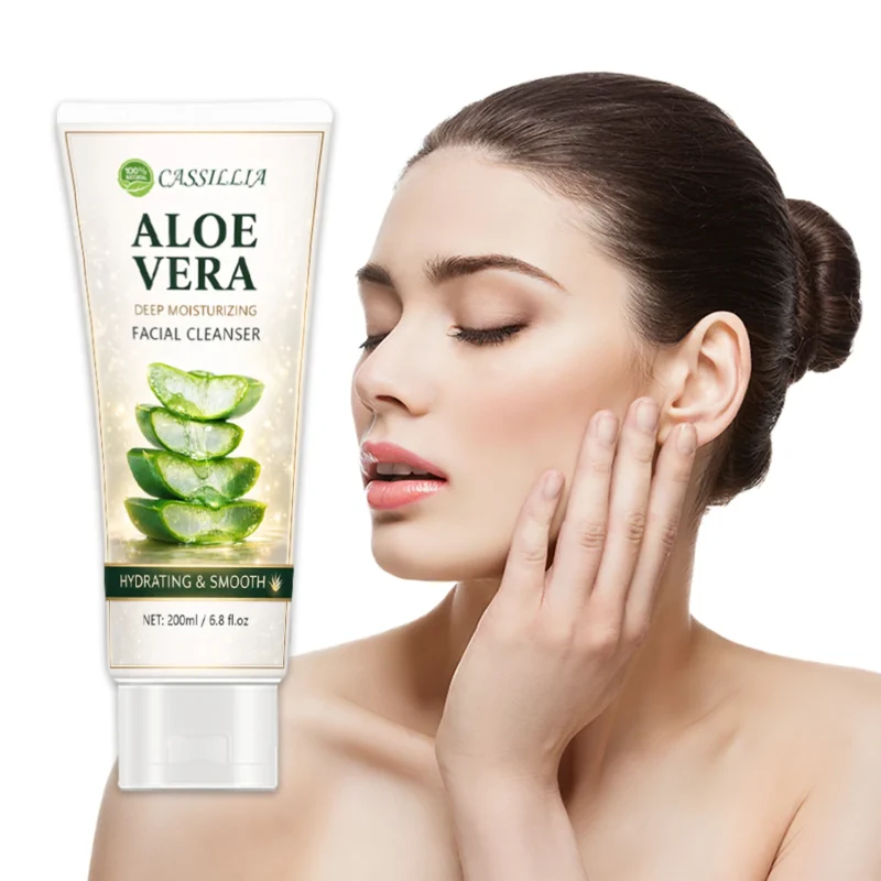 Aloe vera facial cleanser product front packaging display