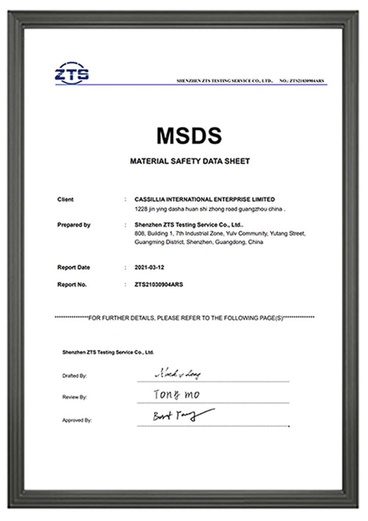 MSDS Certificate